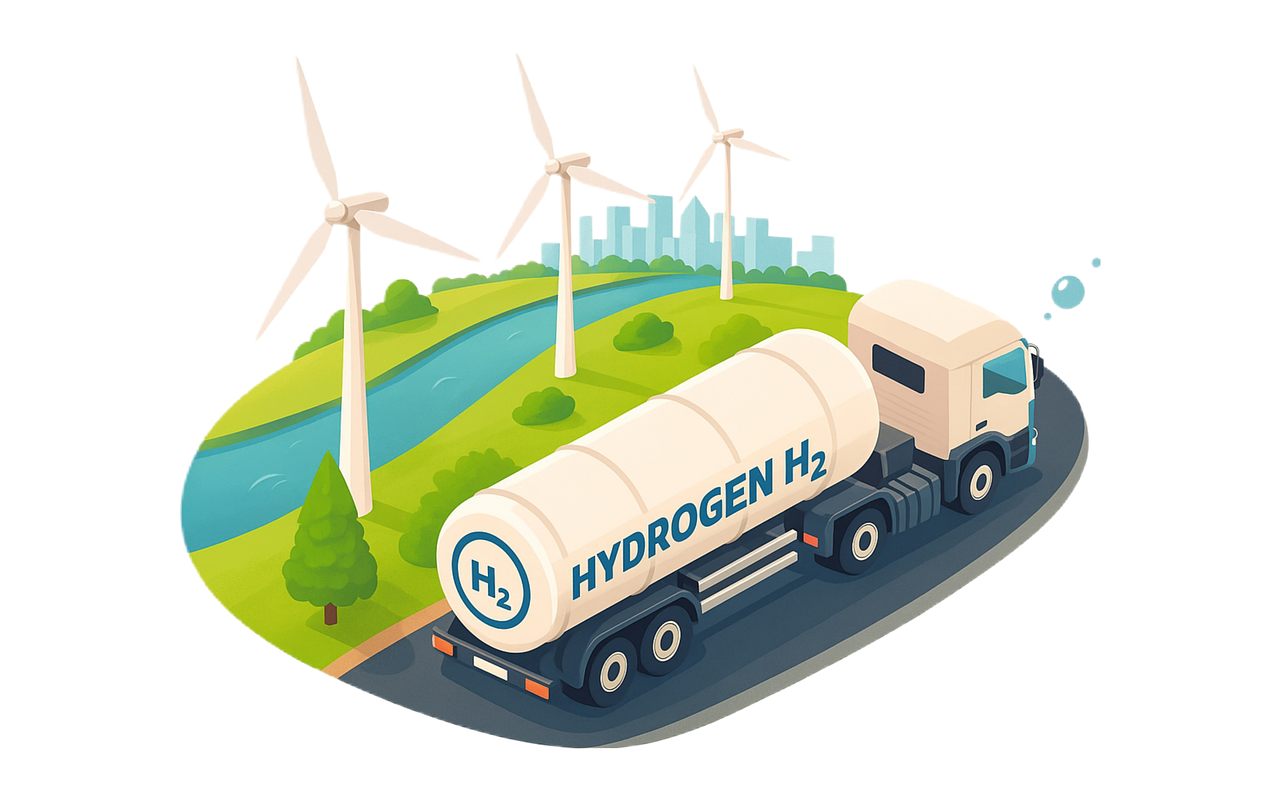 representative image showing a hydrogen tanker and windmills